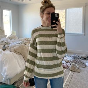 Olive + Cream Striped Long Sleeve Top